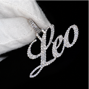 925 <b>Silver</b> Gold Plated Personalized Cursive Script Bling Pave Nameplate <b>Necklace</b> Moissanite Custom Pendants Anniversary Charms - Product Image 3