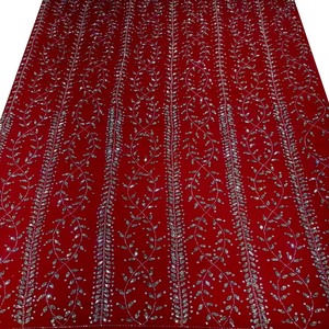 Rhinestone Beads Net Lace Fabric Eco-Friendly High Quality Nonwoven Medium Weight 60gsm Customized Color Handmade Embroidery - Product Image 1