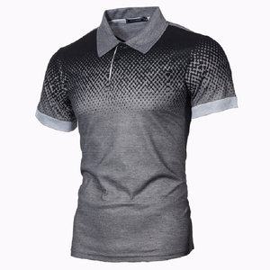 Polo de Manga Corta para Hombre, Estampado Digital con Diseño de Puntos, Secado Rápido, Tejido de Poliéster, Estilo Casual, Negro con Ribete Rojo - Product Image 2