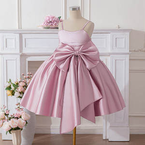 Elegante Vestido de Satén y Tul para Niñas de 1 a 12 Años, con Lazo Grande, para Cumpleaños, Bodas, Damas de Honor, Fiestas de Princesas, Premium - Product Image 1