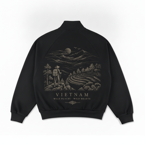Chaqueta Deportiva ALPINE con Cierre Completo, Color Negro, Estampado de Montaña de Vietnam, Personalizable OEM ODM, Vista Trasera para Hombre y Mujer - Product Image 4