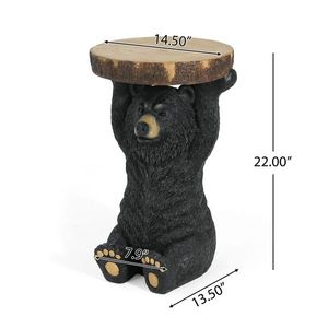 <b>Black</b> Bear Pedestal End <b>Table</b> Stool Hand Painted MGO Statue Sculpture for Home Office & Outdoor Living <b>Black</b> Bear <b>Side</b> <b>Table</b> - Product Image 6