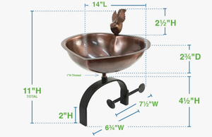 Nouveauté 2026 : Abreuvoir pour oiseaux en cuivre antique à fixer sur garde-corps, avec figurine d'oiseau et support à pince - Product Image 2