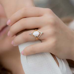Geometric <b>Cocktail</b> <b>Ring</b> With Baguette Diamond Prong Setting 14K Solid <b>Gold</b> Women's Luxury Fine Jewelry - Product Image 3