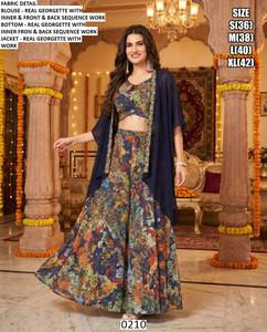 Robe longue traditionnelle en georgette bleu marine pour femme, coupe régulière, séchage rapide, idéale pour les mariages, Diwali et les fêtes - Product Image 1