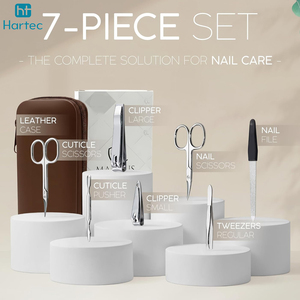 Ensemble de manucure et pédicure professionnel de qualité supérieure 7 en 1 en acier inoxydable, noir mat moderne avec étui en cuir marron - Product Image 6