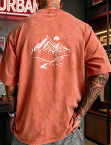 T-shirt décontracté en coton jersey pour homme, coupe oversize vintage, col rond, manches courtes, effet délavé orange, respirant, style streetwear - Product Image 2