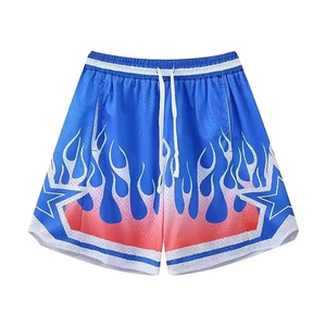 Shorts de sport pour homme, imprimé flamme noire, taille mi-haute, cordon de serrage, respirant, en polyester, vêtements de sport décontractés - Product Image 2