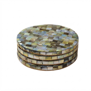 Juego de posavasos cuadrados de madera y resina premium con incrustaciones de nácar hechas a mano, con tapa y soporte, para hoteles y restaurantes. - Product Image 4