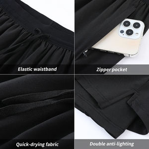 กางเกงยิมขาสั้นผู้ชายแบบรัดรูป เอวยางยืด มีกระเป๋าซิป ผ้าแห้งเร็ว ระบายอากาศได้ดี-กางเกงกีฬาเพาะกายคุณภาพสูง - Product Image 4