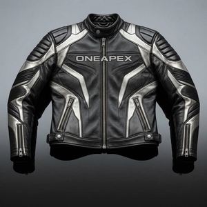 Men <b>Black</b> Leather Stand Collar Zipper <b>Jacket</b> Motorcycle Racer <b>Jacket</b> Custom Motorcycle Leather <b>Jacket</b> Wholesale Manufacturer - Product Image 4