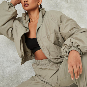 Ensemble survêtement personnalisé surdimensionné avec fermeture éclair, en Spandex/Nylon plissé respirant, deux pièces (sweat-shirt et pantalon de survêtement) pour femme, coupe-vent - Product Image 2