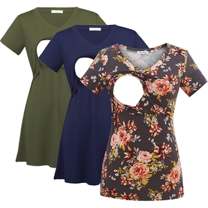 Paquete de 3 Camisetas de Lactancia con Cuello en V para Mujer, Camisetas de Maternidad para Amamantar - Product Image 1