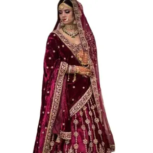 Custom Bridal Designer Maroon Velvet Lehenga Choli Embroidered Wedding Lahenga Choli for Women Wholesale 2023 Indian clothes