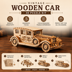 Kit de ensamblaje de rompecabezas de coche de madera clásico para el aprendizaje creativo y los entusiastas de las actividades recreativas |   Elegante Exhibición de Automóviles Clásicos Hechos a Mano - Product Image 3