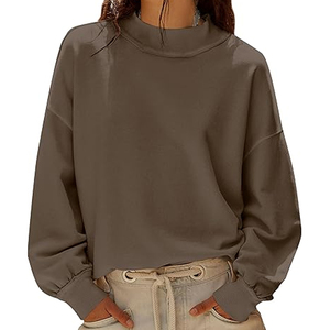 Sweat-shirt d'hiver à col roulé pour femme, 100% coton, polaire léger, respirant, écologique, impression numérique, style épaules tombantes - Product Image 1