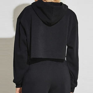 Sudadera con Capucha Personalizada para Mujer, Mezcla de Algodón, 360GSM, Bordada, Cuello Redondo, Informal, Corta, para Invierno, Fabricante OEM - Product Image 4