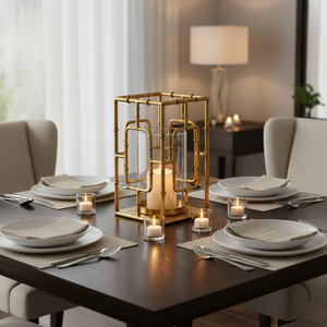 Lanterne carrée décorative de luxe en métal doré, en aluminium et verre, style cage, pour bougies, décoration de mariage et de Noël - Product Image 2