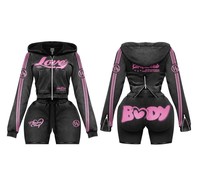 2026 TAHAD Set Baju Olahraga Wanita 2 Potong Terlaris |   Hoodie dan Celana Pendek |   Pakaian Wanita Streetwear Cetak Grafis OEM Logo Kustom