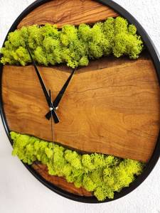 Botanical Moss Wall <b>Clock</b> Rustic Wooden Handmade Nature Inspired Luxury Green Modern Minimalist Home Decor Timepiece - Product Image 4