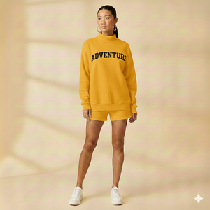 Ensemble décontracté d'hiver pour femmes : haut à col roulé et short assorti, en polaire douce, légère, respirante, écologique et à séchage rapide - Product Image 1