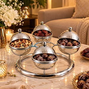 Plats à dessert en acier martelé Royal avec couvercles en dôme et cadre de présentation |   Vaisselle de qualité supérieure pour dattes, truffes, noix, bonbons et fruits secs - Product Image 3