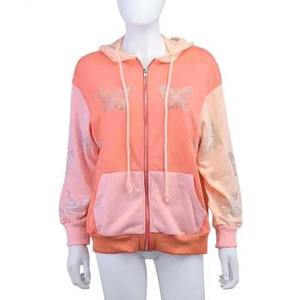 Hoodie zippé oversize pour femme en coton épais 100% vintage délavé avec appliqué brodé et strass, coupe carrée, collection hiver - Product Image 2