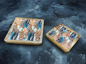 จานไม้พิมพ์ลายลงยาทำมือถาดไม้เคลือบดีไซน์งานทำจากไม้ - Product Image 5