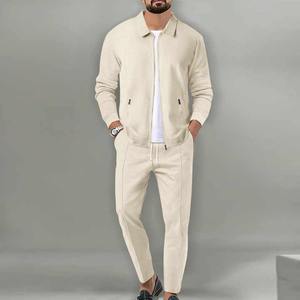 Survêtements de sport d'hiver pour hommes, personnalisables avec logo, ensemble deux pièces, 100% coton, couleur unie - Product Image 5