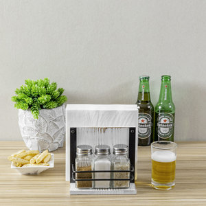 Shabby Chic Whitewashed Wood Condiment <b>Caddy</b> – Restaurant & Bar <b>Table</b> Organizer Napkin Box - Product Image 6