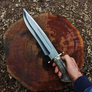 Couteau Bowie artisanal avec lame en acier à haute teneur en carbone, manche en corne, étui en cuir, outil de survie en plein air - Product Image 5
