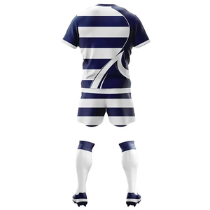 Conjunto de Camiseta de Fútbol Sublimada a Rayas Blancas y Azul Marino para Hombre, Manga Corta, Cuello Redondo, Poliéster que Absorbe la Humedad, Ajuste Atlético para Adultos - Product Image 1