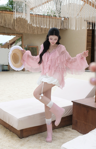 Coshe Rolly Top Layered Ruffle Blusa de gasa Manga larga Sheer Vestido femenino Elegante Romántico para el otoño Profesional Diario - Product Image 4