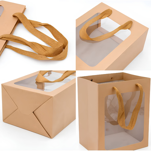 Kraft Paper <b>Gift</b> <b>Bags</b> with Transparent Window Kraft Shopping <b>Bags</b> with Handles for Bouquet <b>Christmas</b> Birthdays Festivals Party - Product Image 2