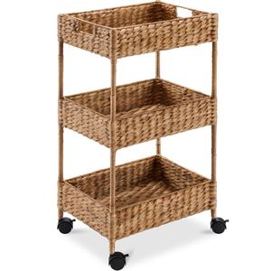 Custom Vintage Wicker Water Hyacinth Rolling <b>Cart</b> Mobile Floor Standing Display Unit Aesthetic Rectangular Design Home Decor She - Product Image 4