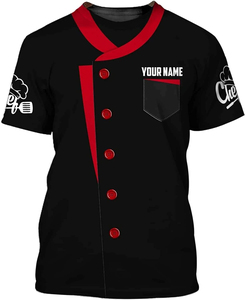 Camiseta de Chef con Nombre Personalizado, Impresión por Sublimación 3D, Manga Corta, Uniforme de Cocina para Restaurante, Venta al Por Mayor, OEM, Multicolor - Product Image 5