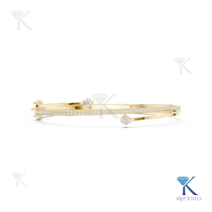 Lab Grown Diamond Round Brilliant Cut Filled Bypass <b>Bangle</b> 14K/18K <b>Solid</b> <b>Gold</b> Pave Luxury Unisex Bridal Jewelry - Product Image 1