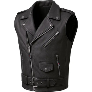 Men Soft <b>Leather</b> Vest <b>Sleeveless</b> <b>Jacket</b> Casual Motorcycle Biker Waistcoat Premium Quality Outerwear With Classic Style Pocket De - Product Image 2