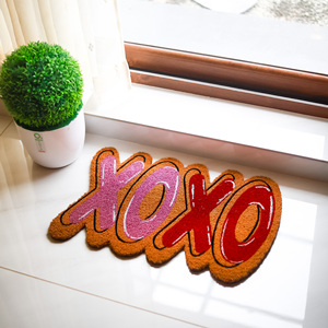 XOXO Love Shape Coco Brush <b>Doormat</b> PVC Backed Decorative Coir Door Mat Designer Entrance Mat <b>Custom</b> Novelty Shape Floor Mat - Product Image 2