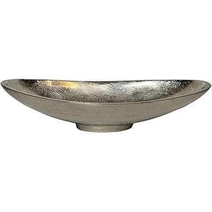 Cuenco Decorativo Ovalado de Aluminio Fundido con Base, Acabado Plateado Texturizado, Elegante Plato de Exhibición en Forma de Barco para Mesa de Centro, Libre de BPA, Ideal para Fiestas - Product Image 1