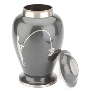 Urna Artesanal de Pescador con Diseño de Pesca, Acabado Gris Oscuro, Detalles Plateados, Recuerdo Conmemorativo para Cenizas, Porta Recuerdos - Product Image 2