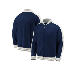 Chaqueta Varsity Azul Marino para Hombre, Corte Regular, Cierre de Cremallera, Cuello Camisero, Color Sólido, Tejido de Poliéster y Algodón, para Otoño - Product Image 3