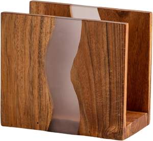 Porte-serviettes en bois d'acacia et résine époxy transparente pour table, organisation rustique de serviettes pour comptoirs de cuisine - Product Image 3