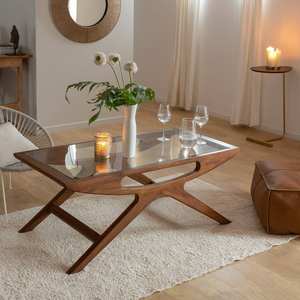 Table basse Vandana Aston Pebble en bois de manguier et verre - Product Image 1