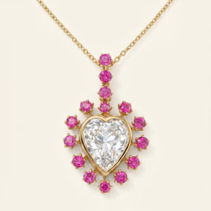 Heart Cut Diamond Solitaire <b>Pendant</b> in 18K <b>Solid</b> <b>Gold</b> with Pink Gemstones Claw Setting for Women's Wedding Jewelry Style - Product Image 3