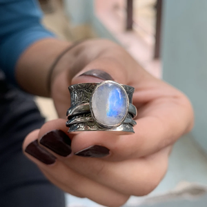 Moonstone <b>Spinner</b> <b>Ring</b> Handmade Fidget Rainbow Moonstone Sterling Silver <b>Ring</b> Anxiety Relief Jewelry Boho Gift - Product Image 4