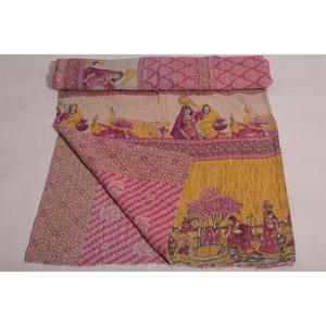 Couverture Kantha vintage faite à la main, en coton fleuri, réversible, style bohème indien, pour lit ou décoration intérieure - Product Image 5