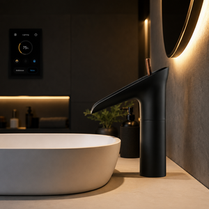 Robinet de lavabo mural minimaliste en laiton, 2 trous, monocommande, capteur tactile, sans poignée, contrôle fluide de l'eau, finition durable - Product Image 4