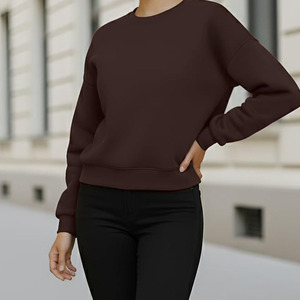 Sudadera de Cuello Redondo para Mujer, Color Sólido, 100% Algodón, Tejido de Punto, Corte Regular, Manga Larga, Transpirable, para Otoño - Product Image 3