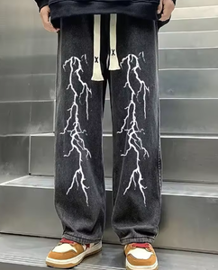 Men s Black Harem Pants Printed Cross Logo Loose Fit Midweight Cotton Denim Autumn Style <b>Hip</b> Hop Front Design - Product Image 3